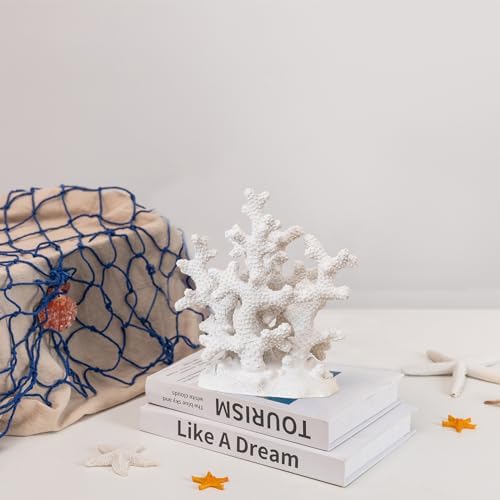 7.1" H White Coral Decor, Resin Statue, Nautical Decorations for Home, Bedroom, Bathroom, Living Room, Beach/Coastal/Ocean Themed Cabinet Shelf Tabletop Decor - Image 2