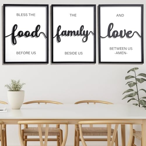 3D Wood Bless The Food Before Us Wall Decor, 36" x 16" Framed Kitchen Wall Art for Dining Room Wall Decor(Ready to Hang, 12x16 inches, Set of 3, Framed) - Image 4