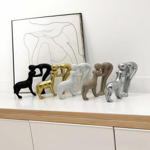 Sand Human and Dog Statue Decoration, Cute Pet Sculpture Home Decor Tabletop Ornament Office Living Room Bedroom Home, for Dog Lovers Friends Family Decoration - Image 4
