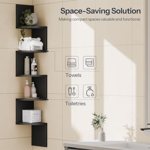 HOOBRO Corner Shelf Wall-Mounted, Set of 2 Floating Corner Shelves for Wall - Image 6