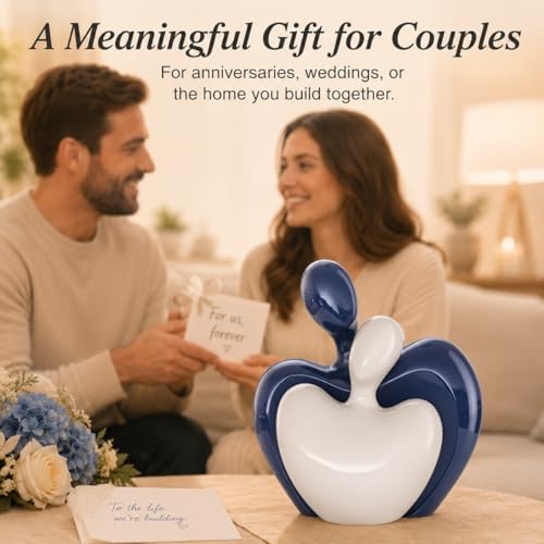 XMGZQ Blue White Mini Hugging Couple Statue Ceramic Lover Figurine Home Decor is a Romantic Gift for Her on Wedding Anniversary and Valentines, TV Stand Decoration Knick Knacks for Shelves (Blue) - Image 5