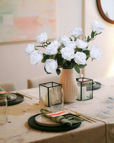 Coferset 50pcs Velvet Artificial Roses Flowers in Bulk,White - Image 7