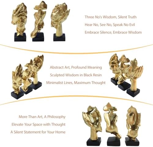 aboxoo 3 Pcs Thinker Statue, Silence is Gold Abstract Resin Art Figurines - Image 3
