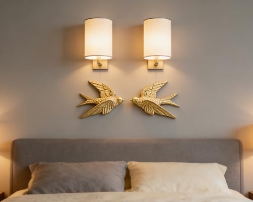 AMOIENSIS 4.75 Inch Gold Swallow Bird Wall Sculpture Set of 2 - Image 7