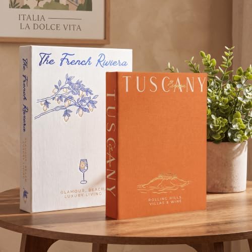 Decorative Books for Home Decor – Orange & White Linen Faux Books Decoration: Aesthetic Fake Book for Shelf, Living Room, Mantle, Entryway & Coffee Table Decor – Stack Faux Book Storage Box, Set of 2 by Homespells