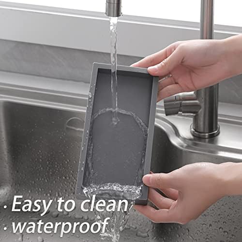 Silicone Bathroom Vanity Tray Dish Soap Holder Sink Organizer, Grey - Image 6