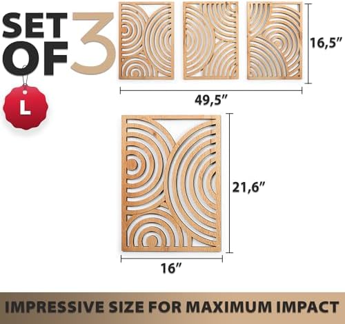 qmmp Modern Wooden Wall Sculptures - Set of 3 - Home Decor Accent - Large Wall Art for Living Room, Bedroom, Office - Easy Installation (Oak, Large - Orbit) - Image 4