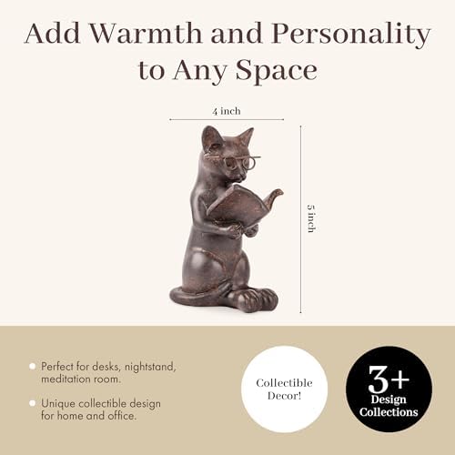 Young's Inc Cat Figurine - Cute Cat Statue - Whimsical Cat Decor for Cat Lovers, Collectibles and Meditation Decor - Cat with Eye Glasses - 4'' L X 3'' W X 5'' H - Image 3