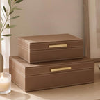 Decorative Storage Boxes with Lids - Set of 2 PU Leather Organizer Bins by ZICOTO