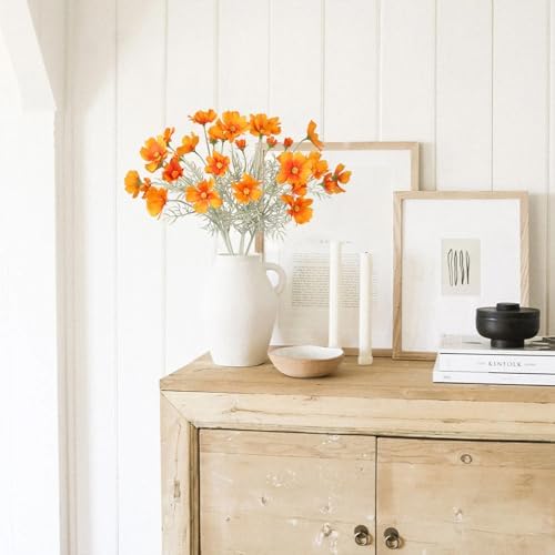 IPOPU Orange Silk Flowers Artificial Daisies 5PCS Cosmos Artificial Flowers Fake Wildflowers Daisy Flowers with Stems for Home Decor Indoor Floral Arrangements Centerpiece (Orange) - Image 3