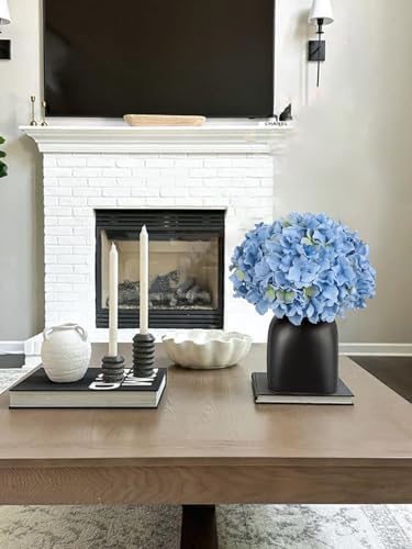 Briful Blue Hydrangea Artificial Flowers in Ceramic Vase, Black Vase Farmhouse Centerpieces for Tables, Dining Table Vase with Fake Flowers for Home Decor Indoor Kitchen Living Room - Image 5