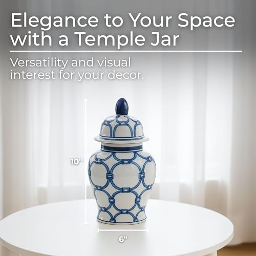 Decorative Jar with Lid Hand-Painted Pattern Ceramic Stoneware Traditional Style Home Living Room Office Decor Accent Piece - 10" Blue & White - Image 2