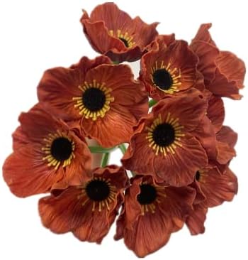 10 pcs Brown Artificial Flowers Poppy Flowers,11inch Faux Flower Stems by Unknown