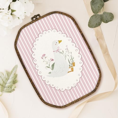 dvhdajed Goose Wall Art Decor, Goose Nursery Room Decor,Cute Gooses Framed Canvas Art,Pink Coquette Girl Nursery Octagon Wall Hanging Decoration for Bedroom Living Room Bathroom Nursery,10.2x7 Inch - Image 4