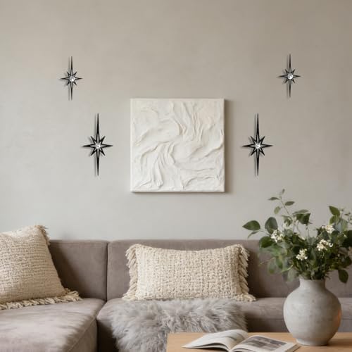 sxnzequnze 4 Pcs Star Wall Art for Home Decor Living Room Bedroom Office Metal 3D,Bling,with Hanging Hook Starburst Midcentury Sculpture Retro Gallery Accent Celestial -Black 16.5in/9.4in - Image 6