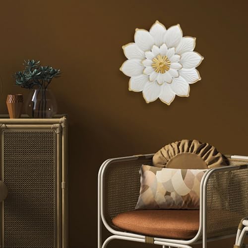 LIFFY 9.2“ White and Gold Metal Flower Wall Art, Modern Rustic Floral Decor for Indoor Living Room Bedroom Office Outdoor Garden Patio Yard - Image 2