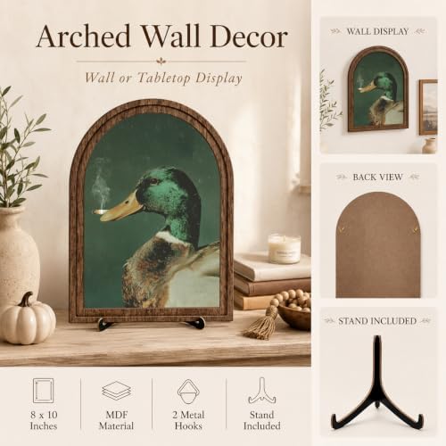 Wooden Sign with Stand Decoration, Mallard Duck Decor Arched Wood Frame Tabletop Decor, Funny Duck Retro Whimsical Print for Bedroom Living Room Desk Mantel Bookshelf Cabin Office - Image 4