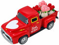 Valentine's Day Red Truck Decor with 4 Mini Rose Flower Pots, 4.9 Inch Vintage Metal Pickup Truck, Romantic Farmhouse Tabletop Centerpiece for Home Office Shelf Mantel, Valentine's Gift for Her by YIPRONS