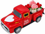 Valentine's Day Red Truck Decor with 4 Mini Rose Flower Pots, 4.9 Inch Vintage Metal Pickup Truck, Romantic Farmhouse Tabletop Centerpiece for Home Office Shelf Mantel, Valentine's Gift for Her by YIPRONS
