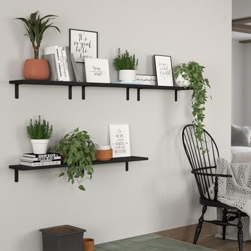 DOLLFIO Floating Wall Shelves, Decor & Storage, Black, 16.5'', 5Pcs - Image 5