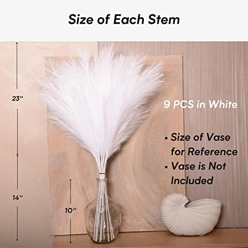 Faux Pampas Grass, 9 PCS 37''/3.1FT Tall Fluffy Fake Pompas Floral, Large Artificial Pompous Grass Branches for Floor Vase Fillers, Boho Farmhouse Room Wedding Decor (White) - Image 4