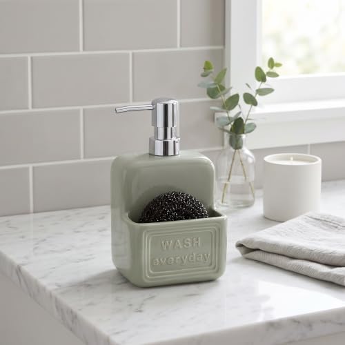 RQYIXI 2-in-1 Ceramic Soap Dispenser with Sponge Holder,Sage Green,15 Oz - Image 6