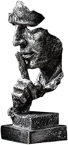Silence is a Golden Statue Modern Mens Creative Office Home Room Decorations Sculpture Friends Bookshelf Decorative 4.7 x 4.3 x 13.18in(Silver) Modern Home Décor by Scekackdv