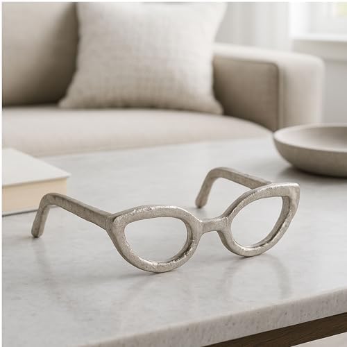 Modern Decorative Glasses Sculpture Figurine for Office Shelf Decor - Home and Bathroom Accent for Desk Display - Living Room Ornament Statue for Coffee Table Styling in Spaces - 3", Silver & Metallic - Image 2