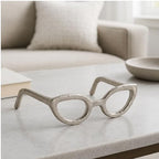 Modern Decorative Glasses Sculpture Figurine for Office Shelf Decor - Home and Bathroom Accent for Desk Display - Living Room Ornament Statue for Coffee Table Styling in Spaces - 3", Silver & Metallic - Image 2