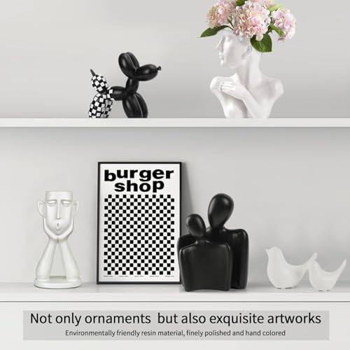 Notakia Black and White Checkered Racing Car Pattern Balloon Dog Statue Crafts Living Room Desktop Decorations,Handmade Modern Small Shelf Decor Animal Statue Ornament Home Decor (Big Black Dog) - Image 5