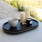 Oval Wooden Decorative Tray Coffee Table Tray Home Decor 15" Black - Image 2