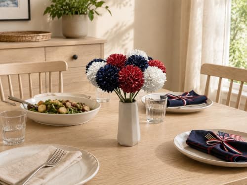 Mandy's 12pcs Artificial Red White Blue Ball Chrysanthemum Flowers - Image 5
