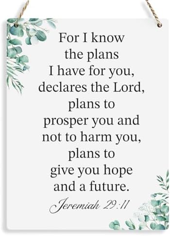 For I Know the Plans I Have for You Jeremiah 29:11 Inspirational Decor Christian Gifts Bible Verse Wall Art Scripture Wooden Hanging Sign for Modern Home Office Wall Art Decoration 8 x 10 Inches by BELLOWDEER