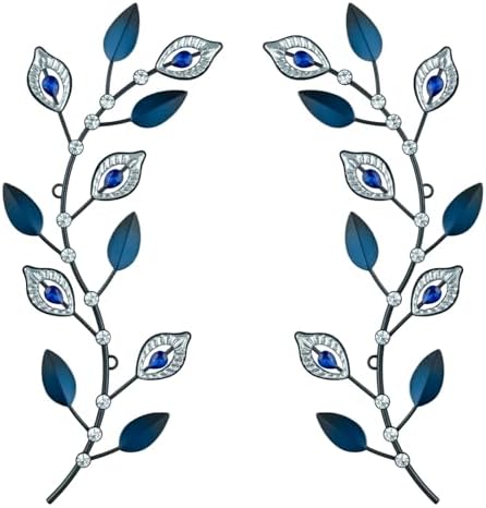 sxnzequnze 2 Set Metal Tree Leaf Wall Art for Home Decor Living Room Bedroom Dining Room Bling Rhinestone, 3D, Iron Branch Hanging Leaf Sculpture Art Pieces -Navy blue 16.5in*6.7in by sxnzequnze