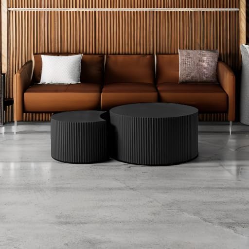 55.12'' Black Round Nesting Coffee Table Set of 2, Modern Side End Table - Image 5