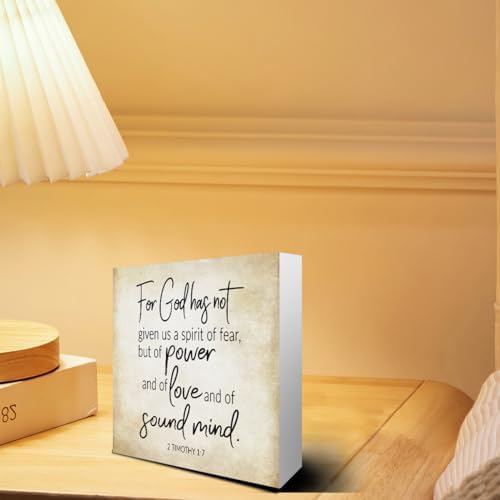 Inspirational Bible Verse For God Has Not Given Us A Spirit Of Fear Wooden Box Sign 2 Timothy 1:7 Rustic Scripture Wood Block Plaque Box Sign for Home Office Shelf Table Decoration, Christian Gifts - Image 3