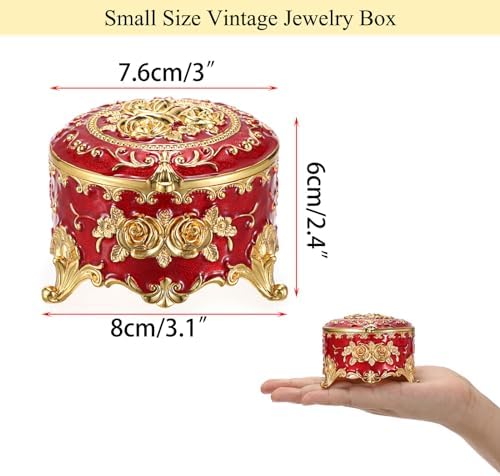 Hipiwe Small Vintage Jewelry Box Trinket Organizer Engraved Rose Pattern - Image 4