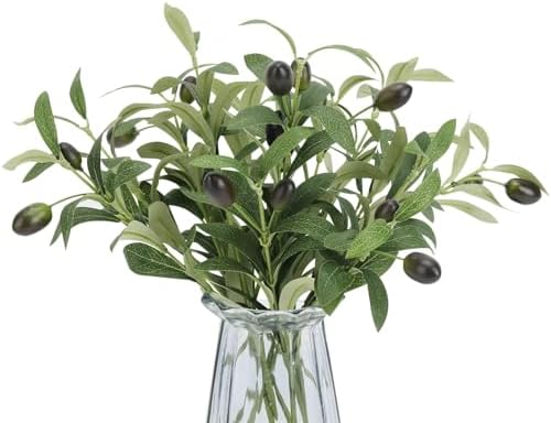 10pcs 10” Faux Olive Leaves Stems Artificial Branches for Vases by Erlandens