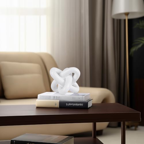 White knot sculpture, three-knot sculpture white home decor accent, suitable for rustic-style coffee table stands, living room TV cabinets, dining tables, entryway shelves, and small decorations. - Image 5
