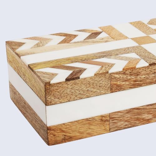 Handicrafts Home White Decorative Storage Box with Lid Wooden Coffee Table Storage Box Decorative Box Organizer for Living Room Home Decor – Resin Inlay Patisserie Adorn Collection- 10x4.5x2.5 - Image 5