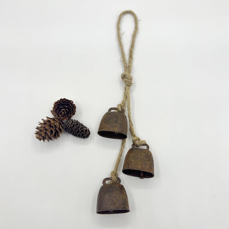 2pc Rustic Charm Bell - Handmade Hemp Rope Wind Chimes Hanging Decoration, Distressed Finish Cow Bell with Jute Hanging Rope, Perfect for Front Door, Outdoor, Window, and Home Decor - Image 6