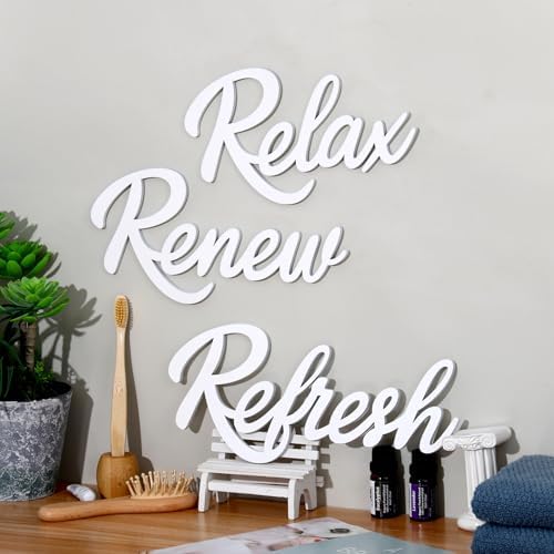 3 Pieces Bathroom Decor White Bathroom Wall Art Relax Renew Refresh - Image 6