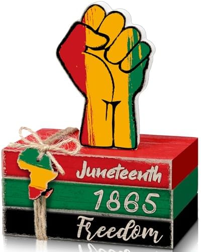 4 Pcs Juneteenth Decorations Juneteenth Tiered Tray Decoration Juneteenth Wood Signs Rustic 1865 Freedom Black American Block Decor for Farmhouse Table Home Tabletop Bookshelf Decorations by Anglechic