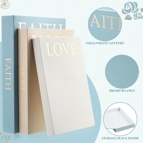 3 Set Linen Decorative Books with Beaded Garland, Classic, Light Blue - Image 3