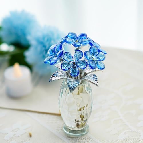Blue Crystal Glass Forget Me Not Flower Figurine Table Centerpiece Decor - Image 3