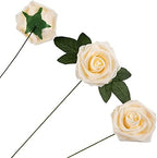 Artificial Flower Foam Rose 25pcs Real Looking Fake Rose with Stems Leaves for Home Decoration Party Garden Centerpieces DIY Wedding Bouquets（Champagne） - Image 3