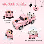 Pink Halloween Ghost Decor Vintage Metal Truck with 3 Mini Ghost Figurines - Image 3