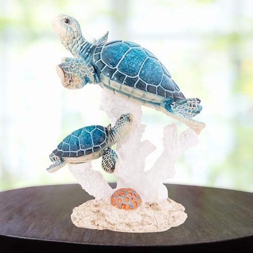 Sea Turtle Decor Figurine Blue Turtles Swimming on Coral Reef Base Beach House Coastal Decor - Image 5