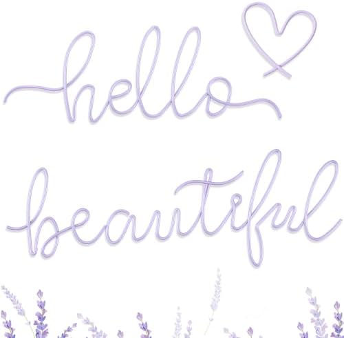 Hicarer Metal Hello Beautiful Wall Art Minimalist Wall Decor, Purple by Hicarer