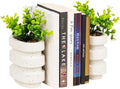 Mind Reader Ribbed Cement Planter Bookends, Faux Greenery for Shelves and Desk Decor, Set of 2, White by MindReader